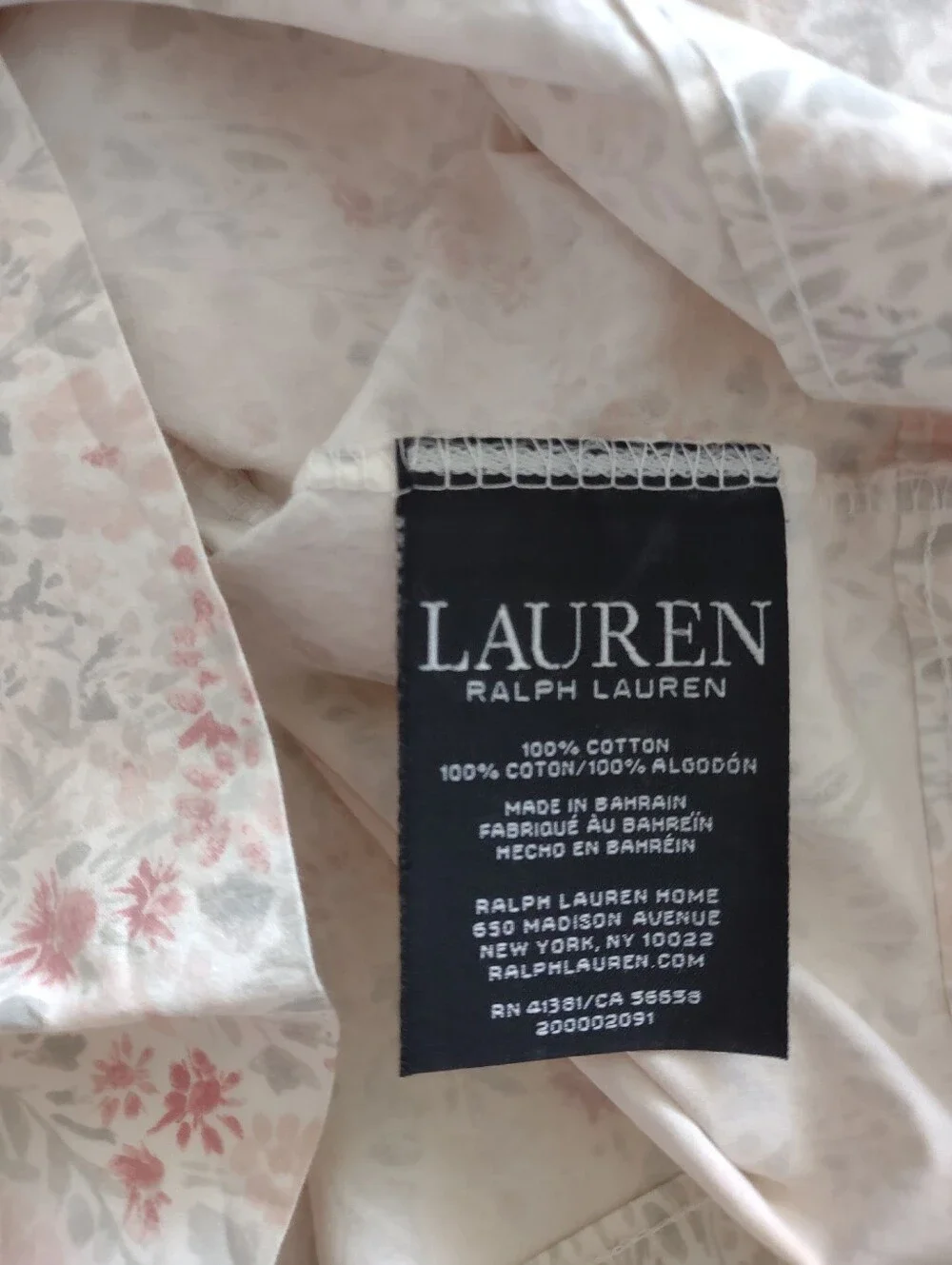 Ralph Lauren 3 Piece Set Cotton Floral Flat Sheet & 2 Pillow Cases